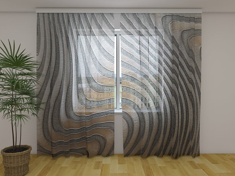 Rideau Photo Vagues Abstraites Argent et Or