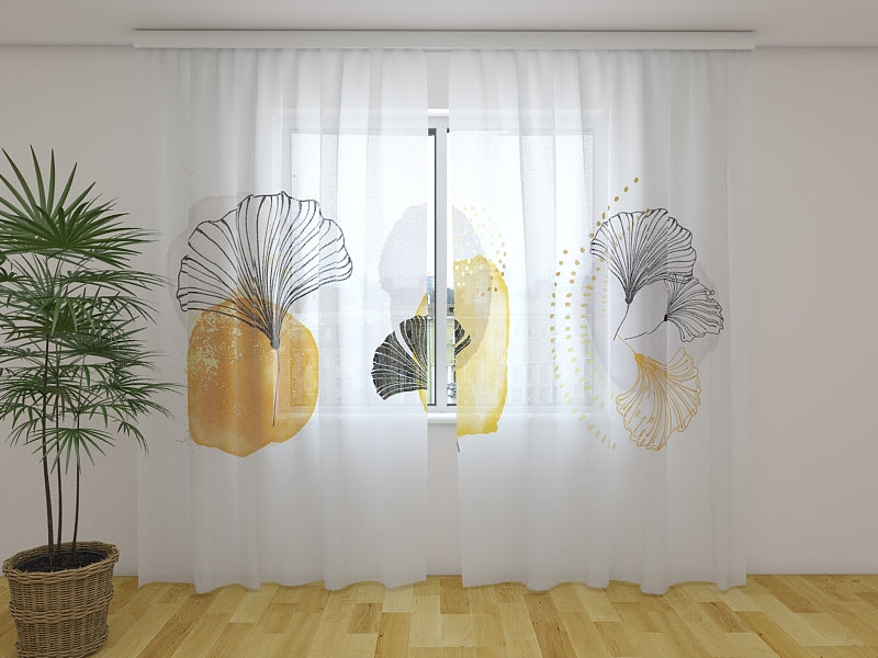 Photo Curtain Air Flowers with Golden Elements