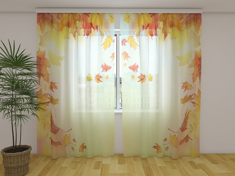 Photo Curtain Autumn Falling Leaves