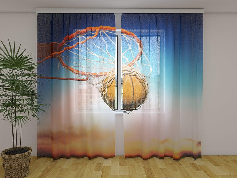 Photo Curtain Basketball Ball in Net