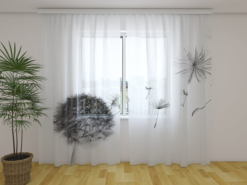Photo Curtain Black Dandelion
