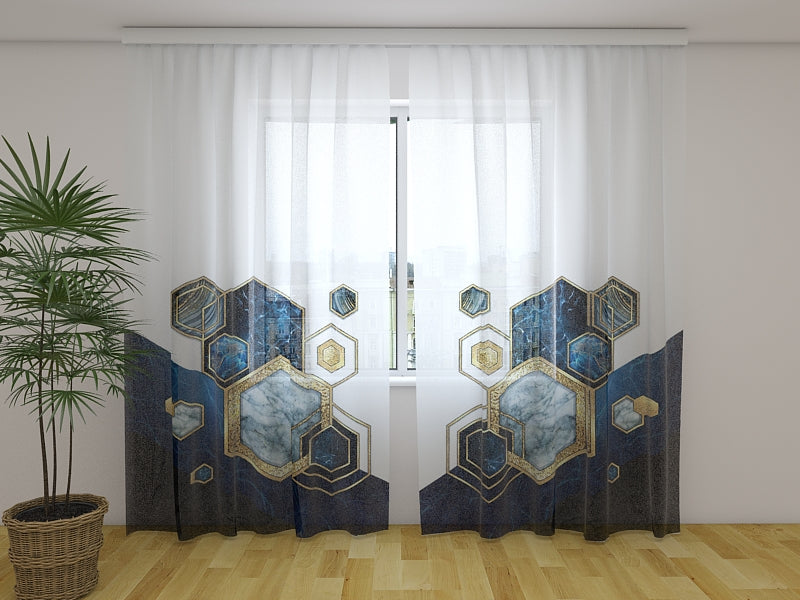 Photo Curtain Blue Marble Mosaic