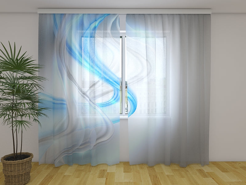 Rideau Photo Harmonie Bleu et Gris Abstraction