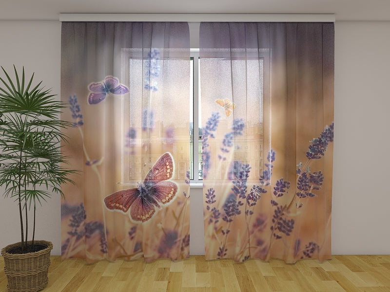 Photo Curtain Butterflies on Lavender