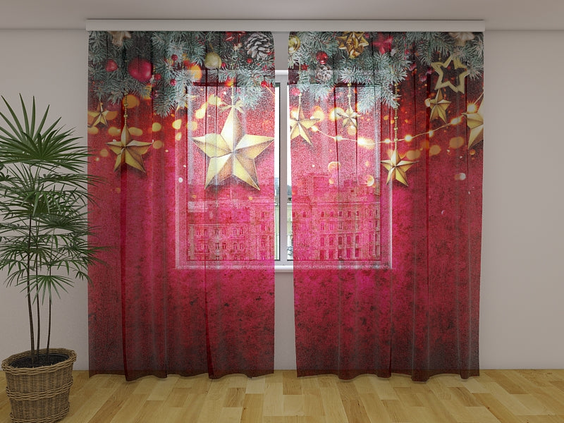 Rideau photo Guirlande de sapins de Noël avec des étoiles