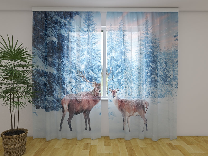 Photo Curtain Christmas Noble Deers