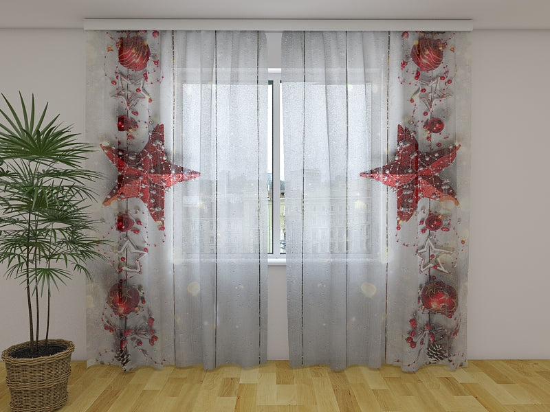 Photo Curtain Christmas Red Star 2