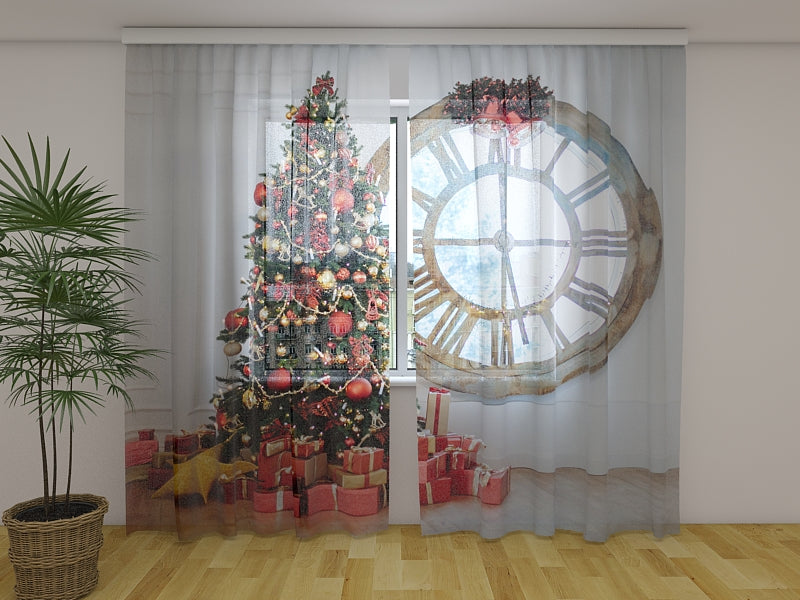 Photo Curtain Christmas Tree and Big Clock