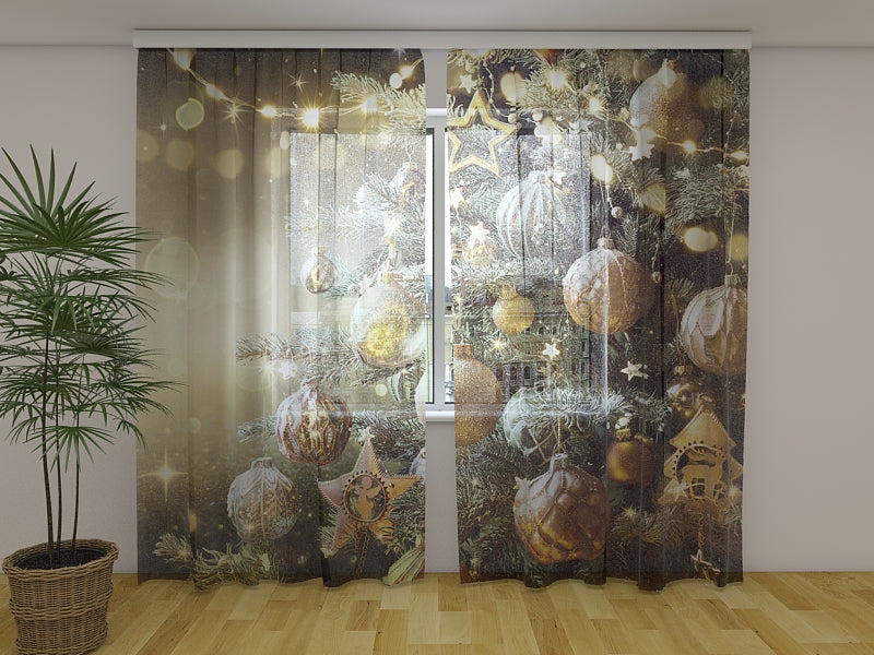 Photo Curtain Christmas Tree with Golden Retro Toys