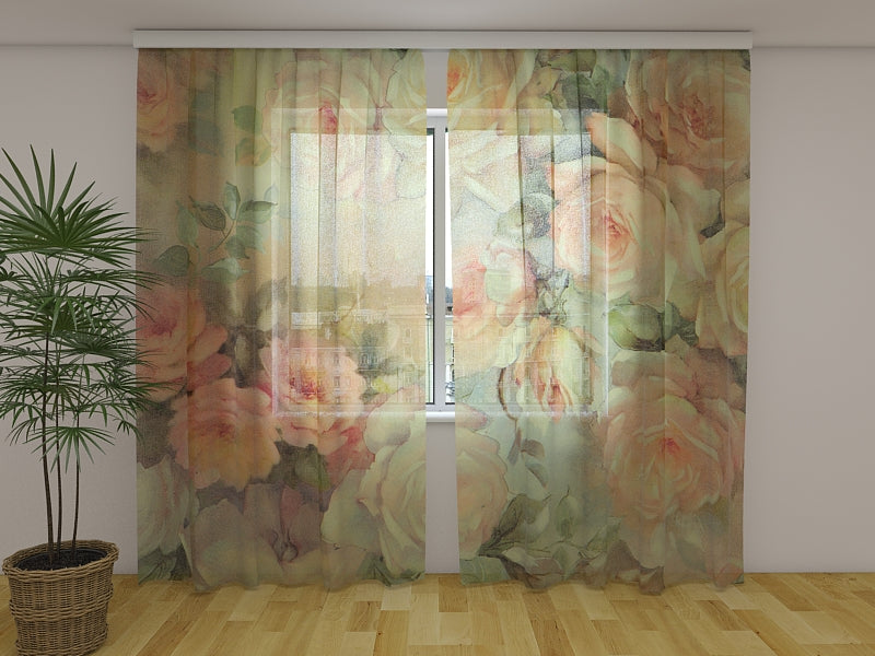 Rideau Photo Roses Délicates sur Toile