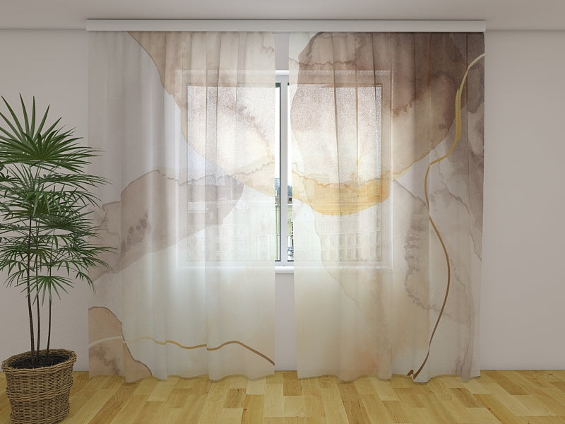 Rideau photo Aquarelle délicate en beige et marron