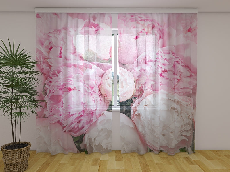 Photo Curtain Elegant Pink Peonies