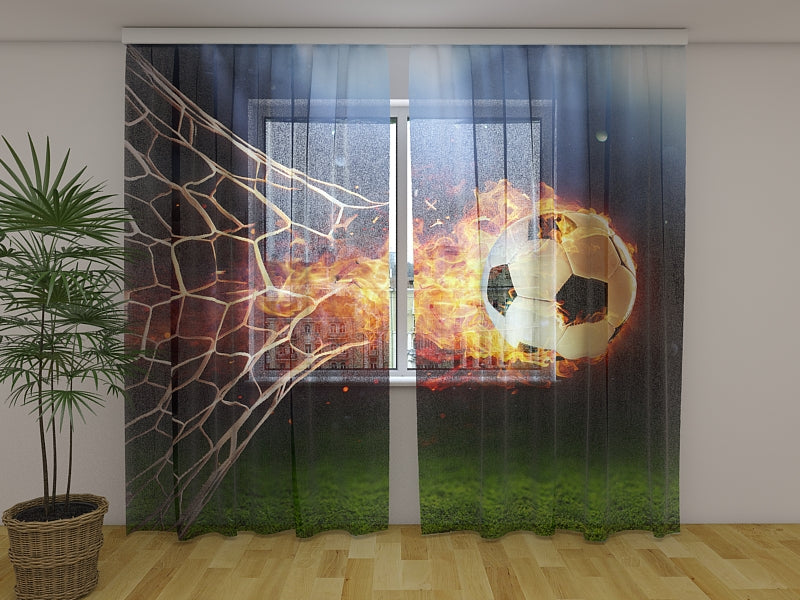 Photo Curtain Fiery Football Ball In Goal