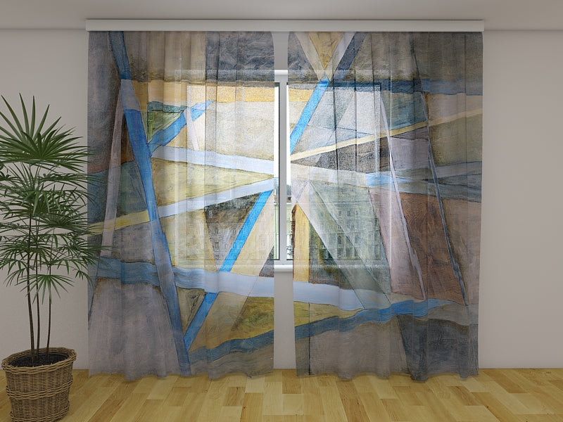 Photo Curtain Geometric Abstract Lines