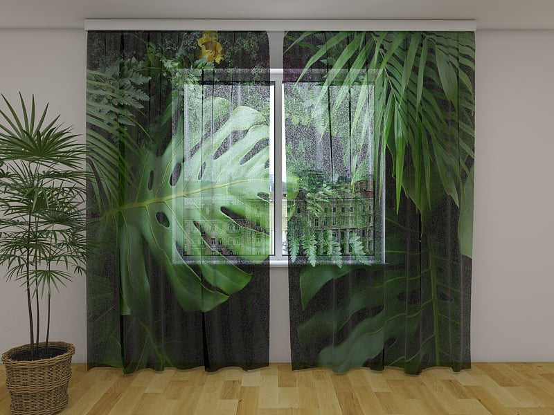 Foto Cortina Hojas Tropicales Verdes