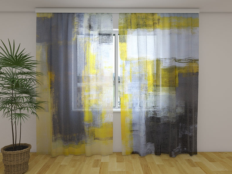 Photo Curtain Grey and Yellow Art Painting