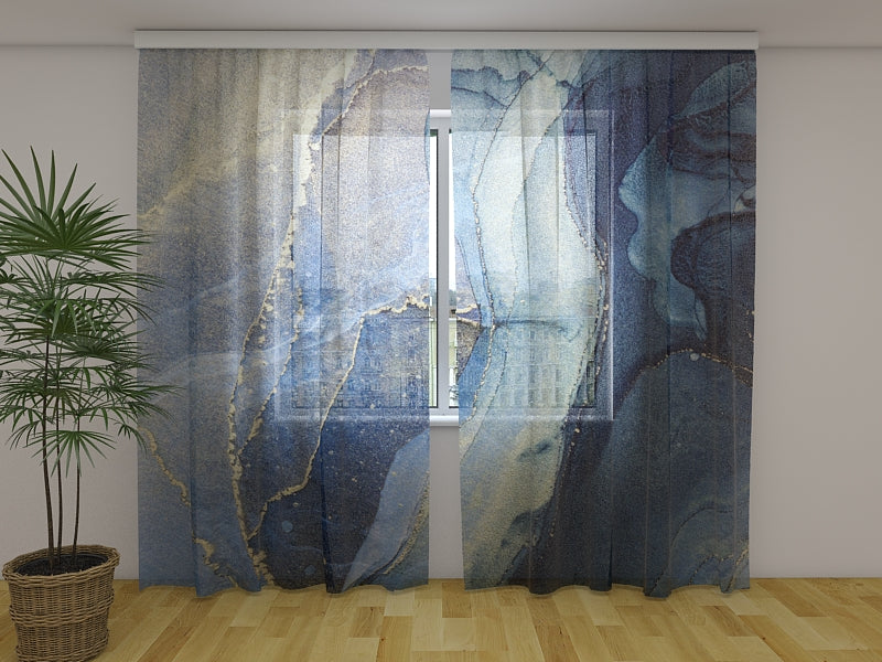 Photo Curtain Luxury Abstraction in Blue and Gold