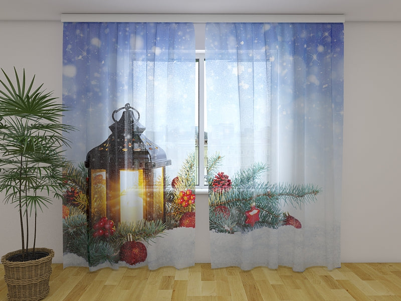 Photo Curtain Magic Christmas Lantern on Snow