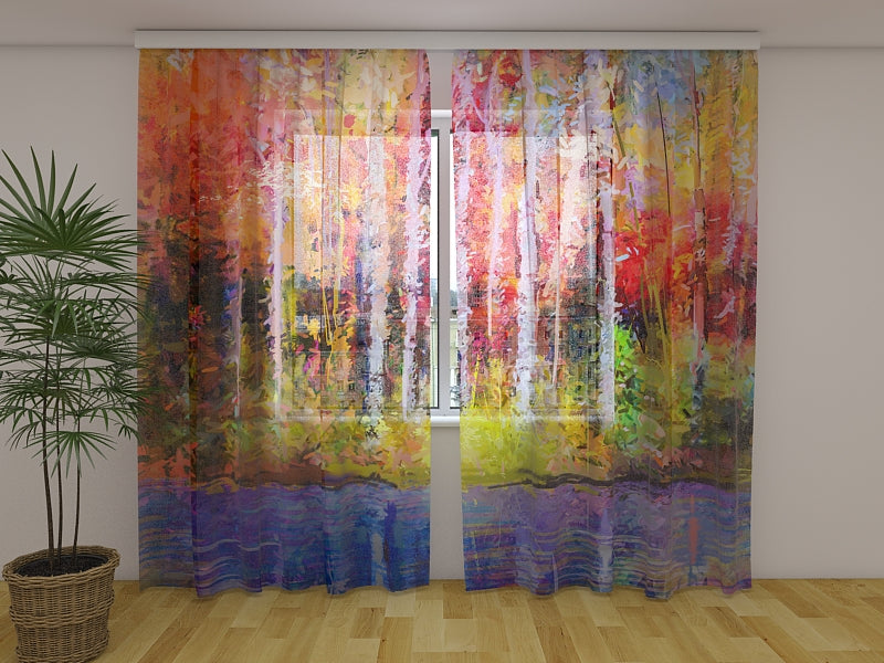Photo Curtain Oil Painting Colorful Autumn Trees