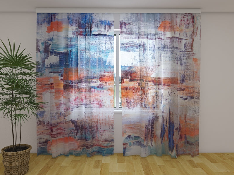 Rideau photo Tableau abstrait orange et bleu