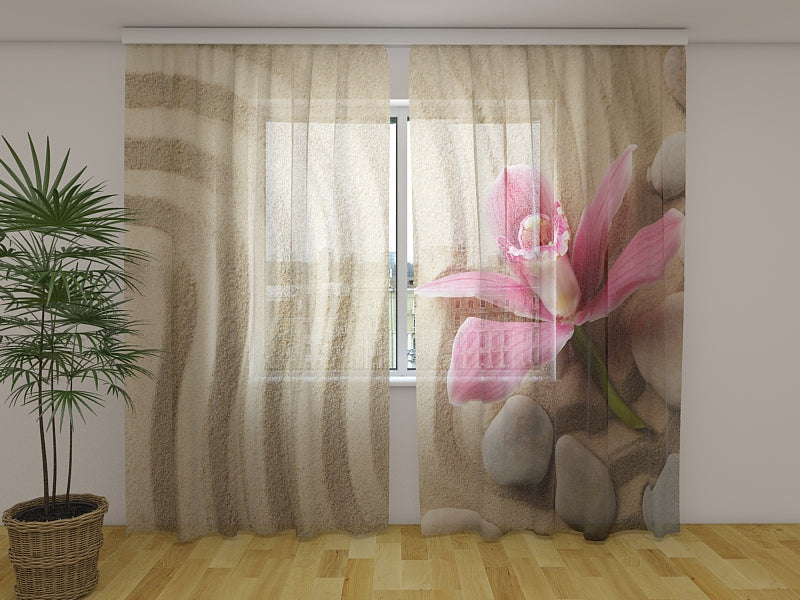 Photo Curtain Orchid and Spa Stones on Sand