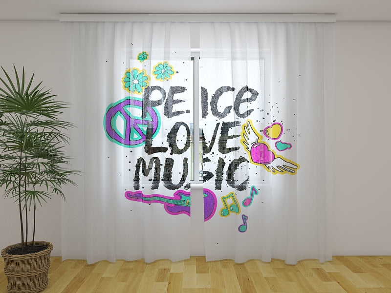 Photo Curtain Peace Love Music