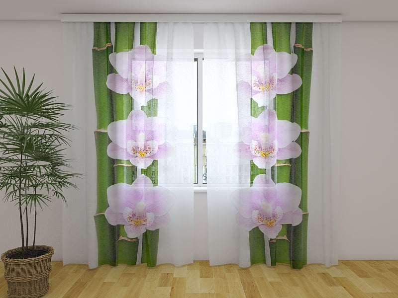 Photo Curtain Pink Orchids and Bamboo
