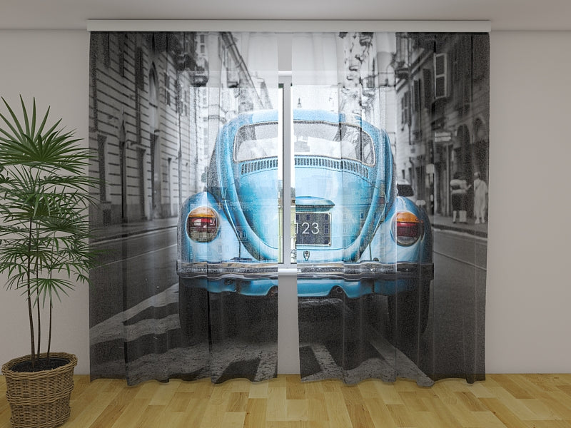 Photo Curtain Retro Blue Car
