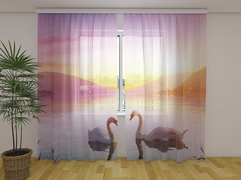 Photo Curtain Swans on the Lake at Sunrise