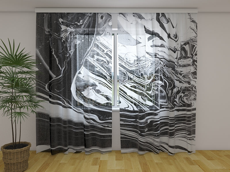 Photo Curtain Textured Black and White Abstraction