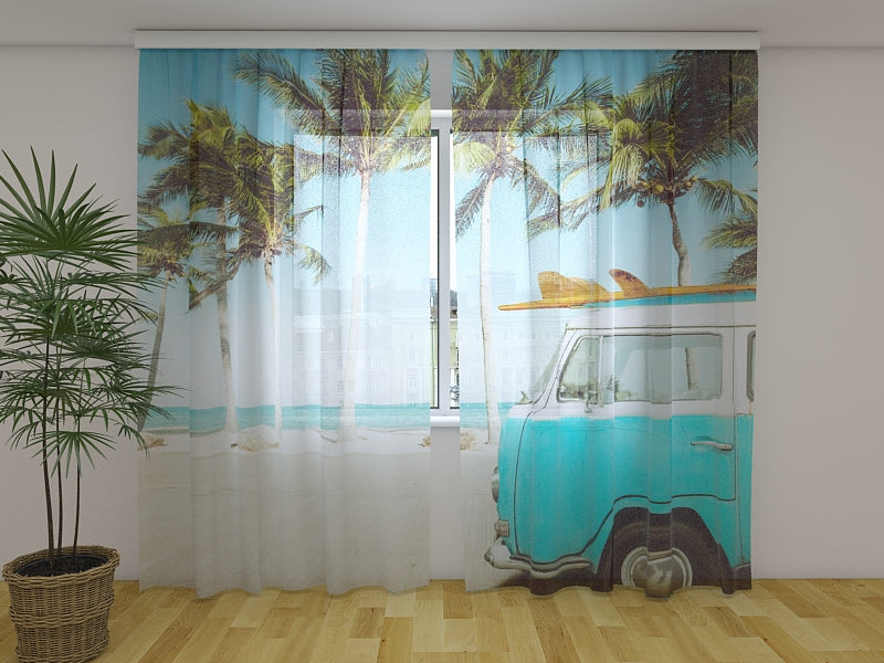 Photo Curtain Vintage Car on the Tropical Beach