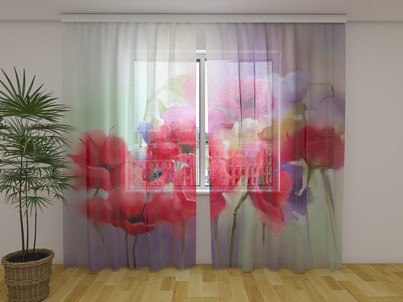 Photo Curtain Watercolor Red Poppy
