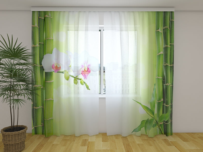 Photo Curtain White Orchid with Fresh Bamboo