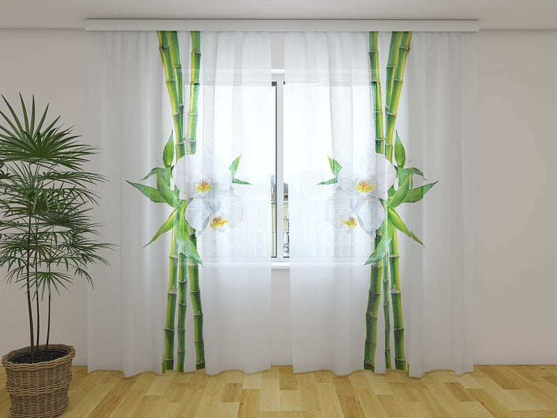 Photo Curtain Bamboo and White Orchid