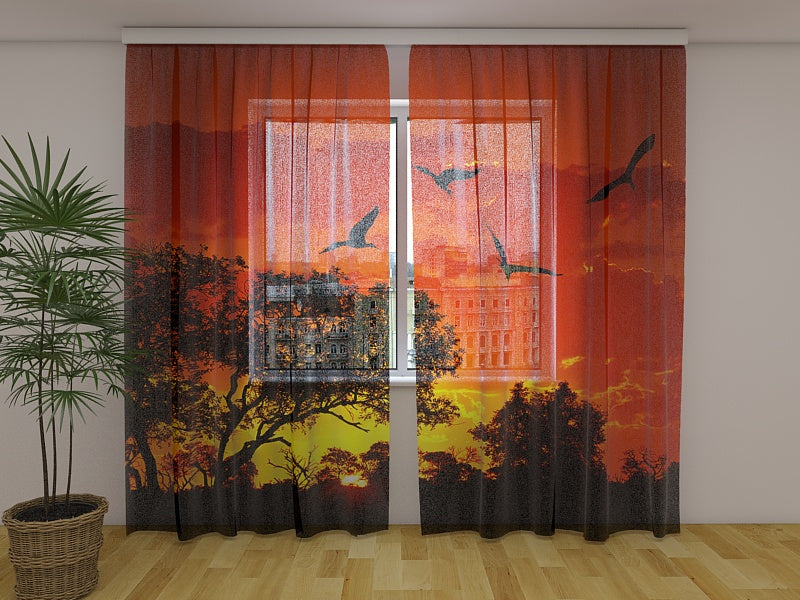 Photo Curtain Big Ibises at Sunset