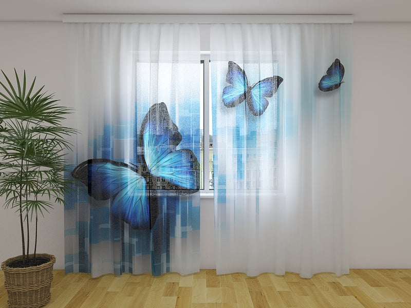 Photo Curtain Blue Butterflies - Wellmira