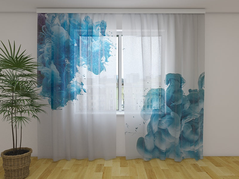 Photo Curtain Blue Splashes of Paint
