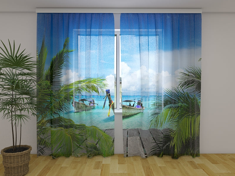 Photo Curtain Boats on Tropical Coast