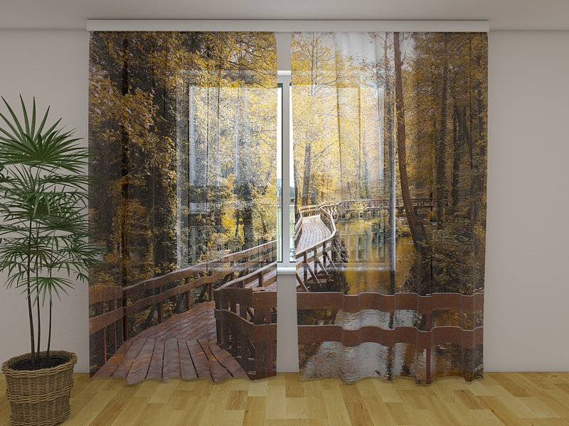 Photo Curtain Bridge in Autumn Forest
