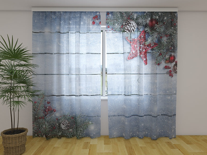 Photo Curtain Christmas Red Star 3