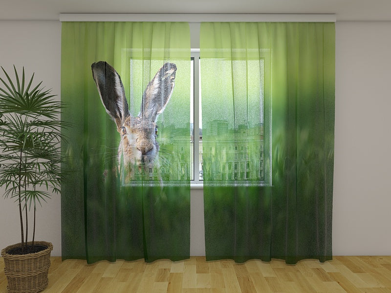 Photo Curtain Easter Rabbit in Green Grass