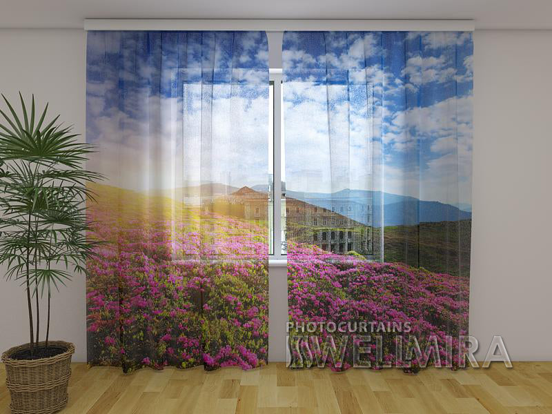 Photo Curtain Flowers and Mountains