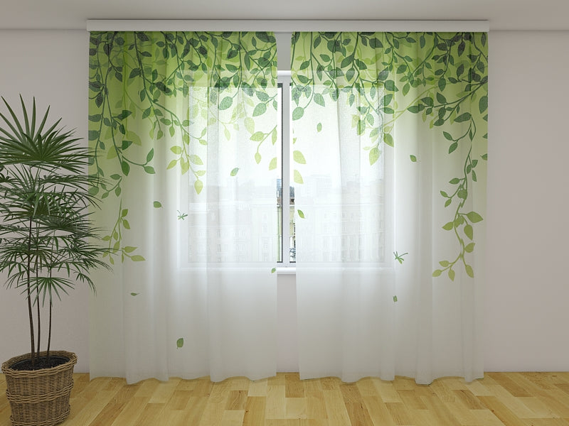 Photo Curtain Green Lianas with Leaves