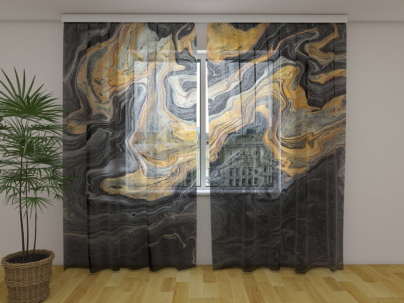 Photo Curtain Luxury Golden and Black Marble