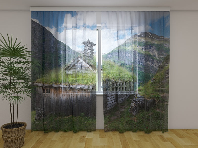 Photo Curtain Mountain Farm in Norway Fjords