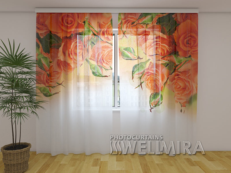Photo Curtain Orange Roses - Wellmira