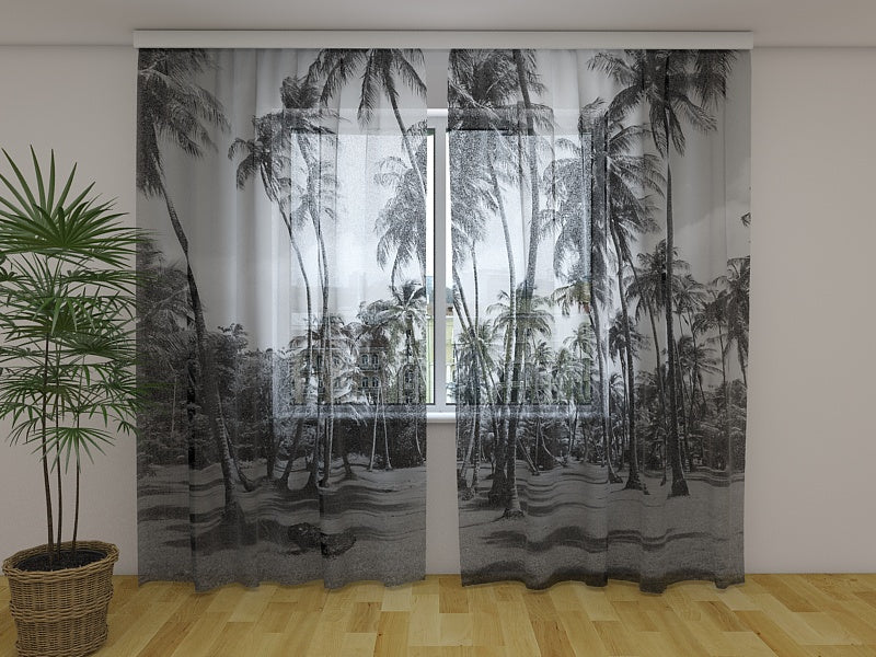 Photo Curtain Palm Trees in Black and White