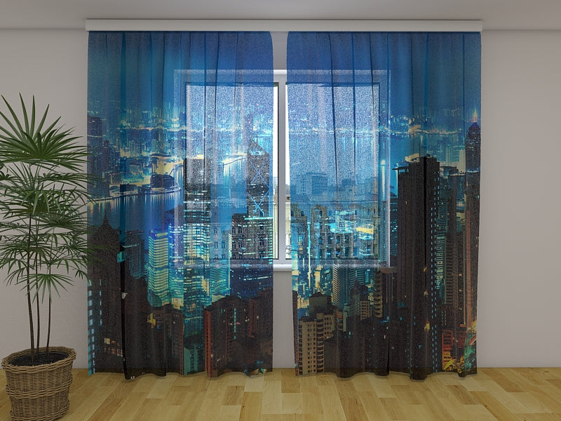 Photo Curtain Panorama of Evening Hong Kong