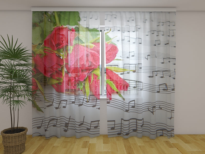 Photo Curtain Roses and Notes - Wellmira
