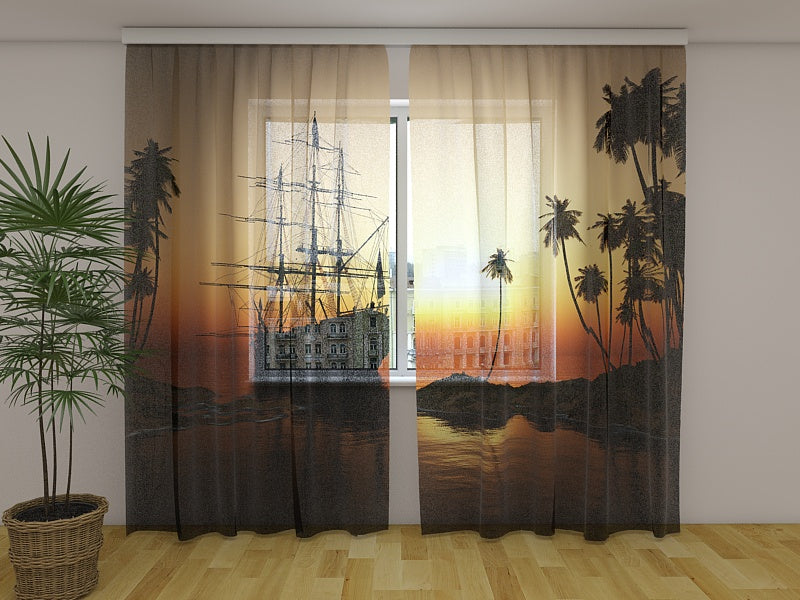 Photo Curtain Sailboat at Sunset